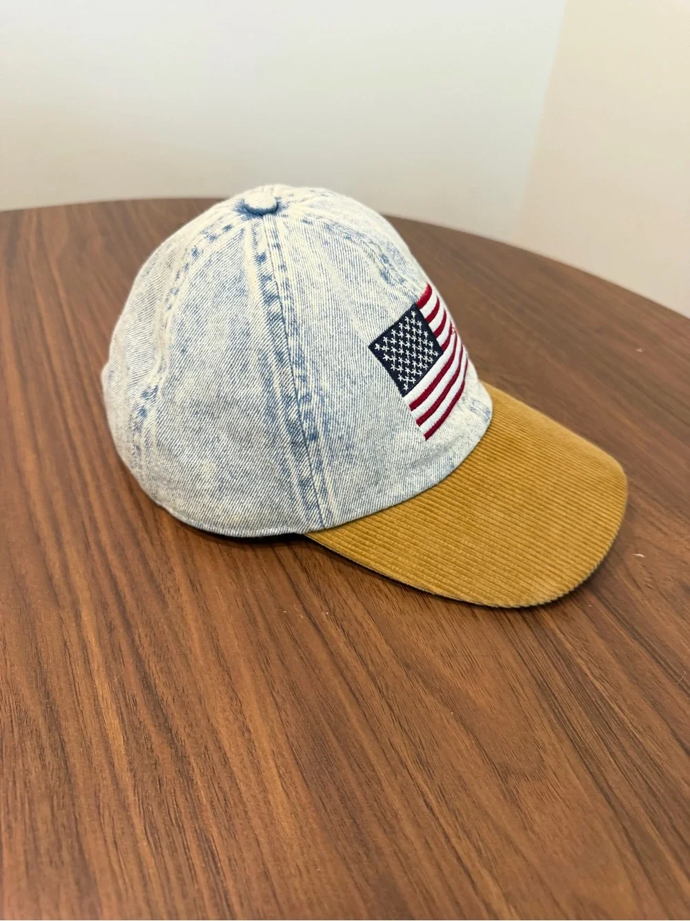 David and Young American Flag Denim Corduroy Hat Acid Wash Americana